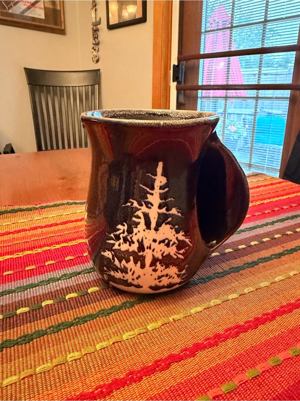Tag Black Ceramic hand warmer Mug with White Tree Design -